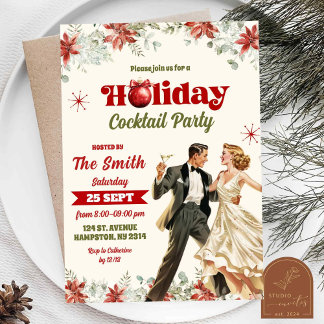 Retro Vintage Kerst Cocktail Feestelijke Feest Kaart