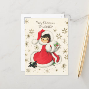 retro vintage kerst dochter feestdagenkaart