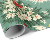 Retro Vintage Kerst Engelen en Bloemen Cadeaupapier (Rol Hoek)