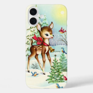 Retro vintage Kerst hert iPhone 16 Plus Hoesje