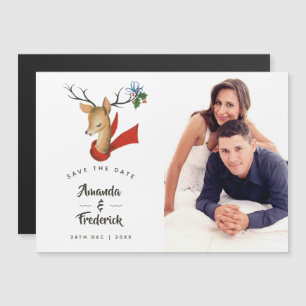 Retro Vintage Kerst Huwelijk Opslag van de Datum Magnetische Uitnodiging