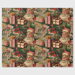 Retro Vintage Kerst: Kerstman en Cadeaus Cadeaupapier