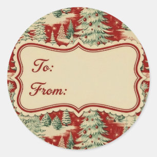 Retro Vintage Kerst Landschap Ronde Sticker