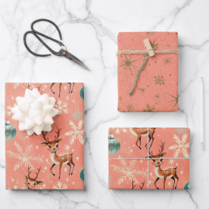 Retro Vintage Kerst Reindeer II Inpakpapier Vel