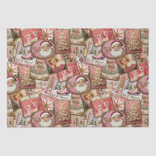 Retro Vintage Kerst: Roze Collage Tissuepapier (Voorkant)