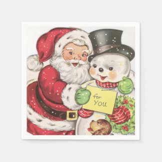 Retro vintage kerst sneeuwpop Santa Holiday Servet