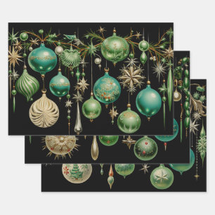 Retro Vintage Kerst Trio Stijl X Inpakpapier Vel