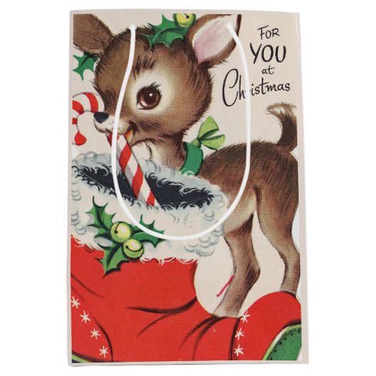 retro vintage kerstaherder Holiday Medium Cadeauzakje (Voorkant)