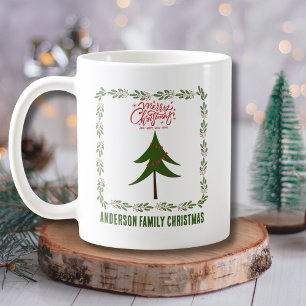 Retro Vintage Kerstboom en Krans Minimalistisch Koffiemok