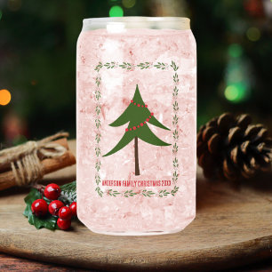Retro Vintage Kerstboom & Krans Familienaam Blikvorm Glas