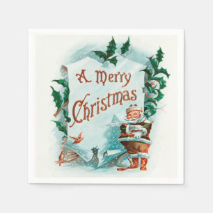 Retro Vintage-kerstcadeautjes voor kerstmis Servet