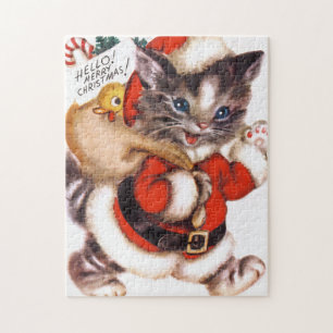 retro vintage kerstcat Holiday Legpuzzel
