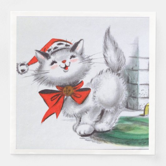 retro vintage kerstcat Holiday Servet (Voorkant)