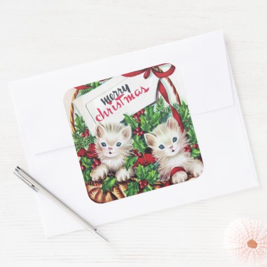 retro vintage kerstcats Holiday Vierkante Sticker (Envelop)