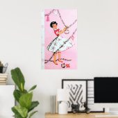 Retro vintage kerstdame Holiday poster (Thuiskantoor)