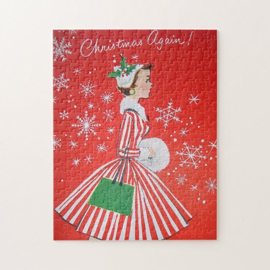 Retro Vintage kerstdame Holiday puzzel (Verticaal)