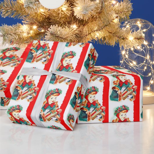 Retro vintage kerstfeest cadeaupapier (Feestdagen)