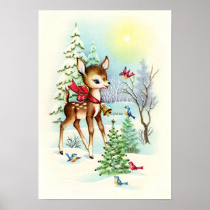 Retro vintage Kersthert Holidage Poster
