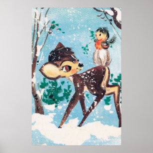 Retro vintage kersthert Holiday poster