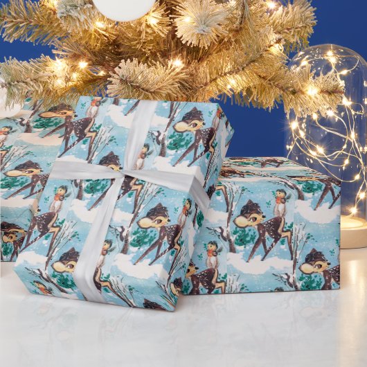 Retro vintage kersthertenfeestje cadeaupapier (Feestdagen)