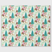 Retro Vintage-kerstinslag Cadeaupapier (Vlak)