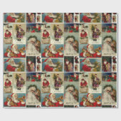 Retro Vintage Kerstkaarten Collage Cadeaupapier (Vlak)