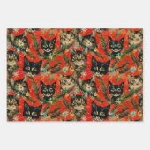 Retro Vintage Kerstkatten Inpakpapier Vel (Voorkant)