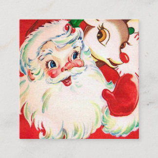 Retro vintage Kerstkerstkerstkerstrendierfeestdag Vierkante Visitekaartje
