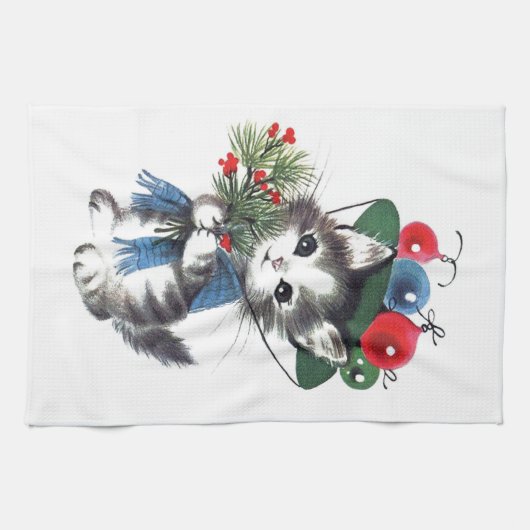 Retro vintage kerstkeuken theedoek (Horizontaal)