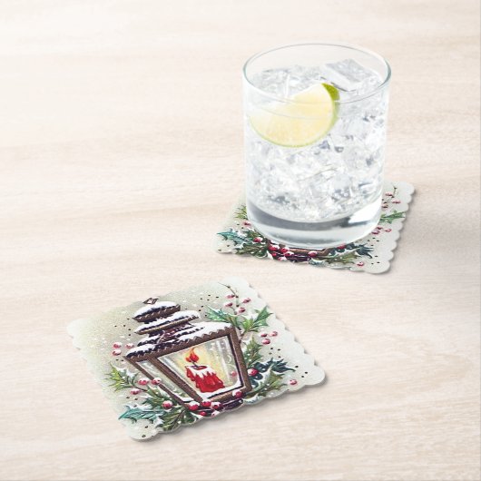 Retro vintage kerstlamppapier onderzetter (Insitu)