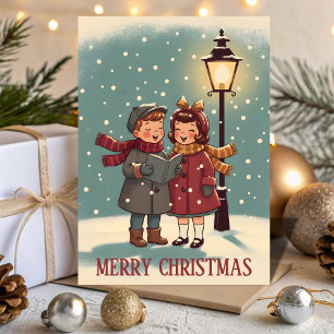 Retro Vintage Kerstliederen Kerstmis Feestdagen Kaart