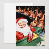 Retro Vintage Kerstman in Sleigh Feestdagenkaart (Voorkant / Achterkant)