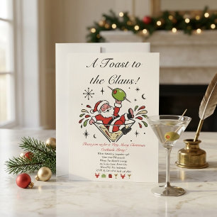 Retro Vintage Kerstman Martini Kerstcocktail Kaart
