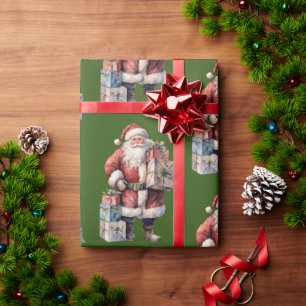 Retro Vintage Kerstman met Aangename Cadeaus Cadeaupapier
