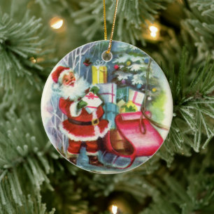retro vintage kerstman - sinterklaas - gevoel keramisch ornament