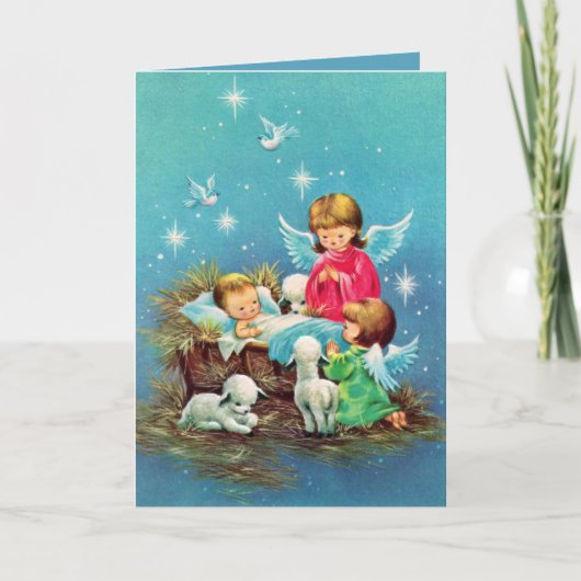 retro vintage Kerstmis Angels Holiday Kaart (Voorkant)