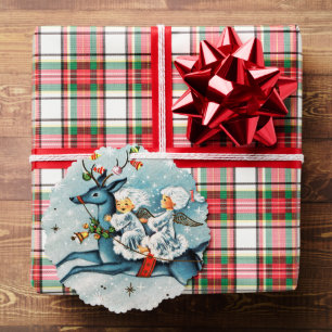 retro vintage Kerstmis Angels voegt tekst toe Ornament Kaart