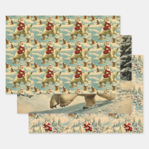 Retro Vintage Kerstmis: Santa's Arctic Adventure Inpakpapier Vel