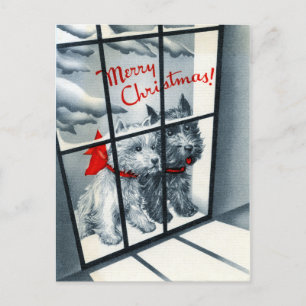 retro vintage Kerstmis Scotty dog Feestdagenkaart