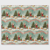 Retro Vintage Kerstmis Sinterklaas Vignet Cadeaupapier (Vlak)