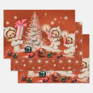 Retro Vintage Kerstmis Sneeuwpopjes Inpakpapier Vel