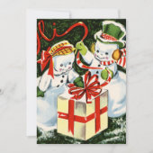 retro vintage kerstpaar sneeuwpop feestdagenkaart (Voorkant)