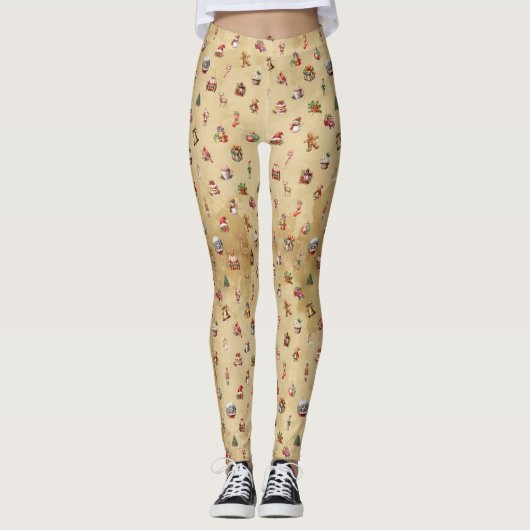 Retro Vintage-kerstpatroon Leggings (Voorkant)