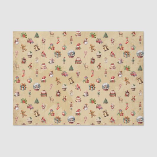 Retro Vintage-kerstpatroon Tissuepapier (Voorkant)