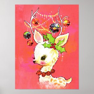 retro vintage Kerstreder Holiday Poster