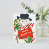 retro vintage kerstsnowman elf feestdagenkaart (Staand voorkant)