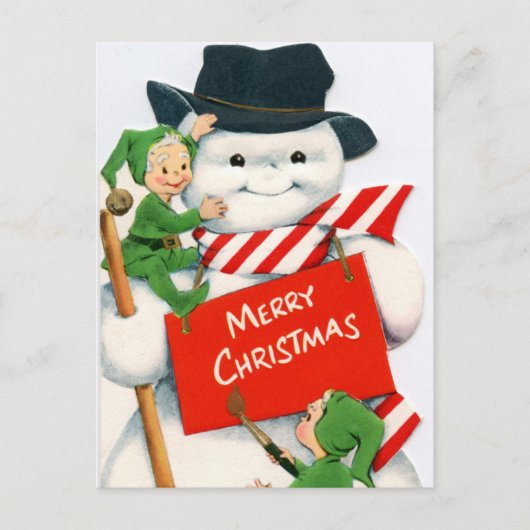 retro vintage kerstsnowman elf feestdagenkaart (Voorkant)