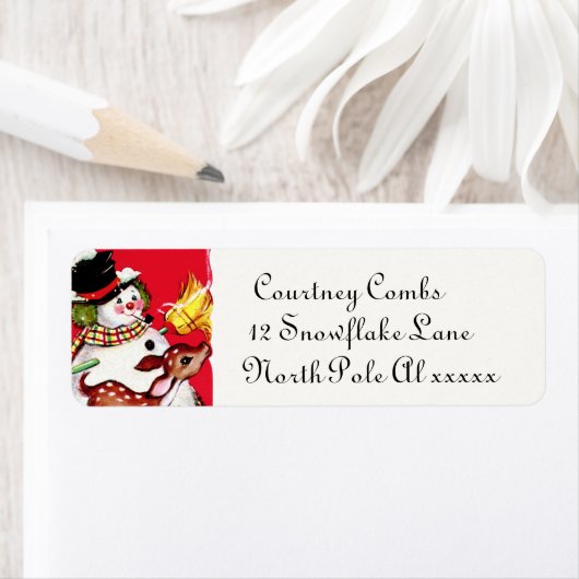 retro vintage kerstsnowman en rendier etiket (Insitu)