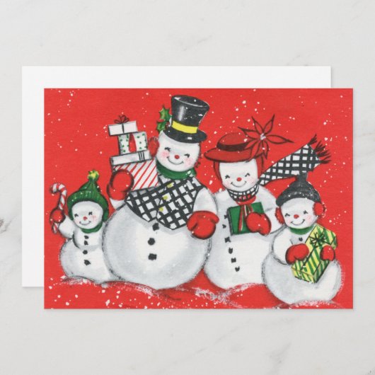 retro vintage kerstsnowman feestdagenkaart (Voorkant / Achterkant)
