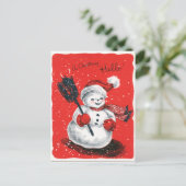 retro vintage kerstsnowman feestdagenkaart (Staand voorkant)